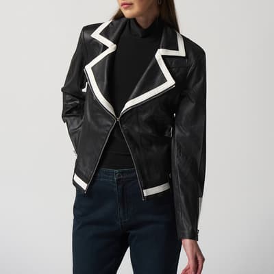 Black Faux Leather Jacket with White Tipping