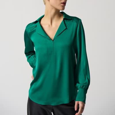 Green Notched Collar Blouse