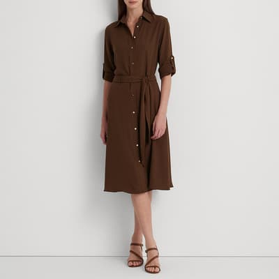Brown Cotton Blend Shirt Dress
