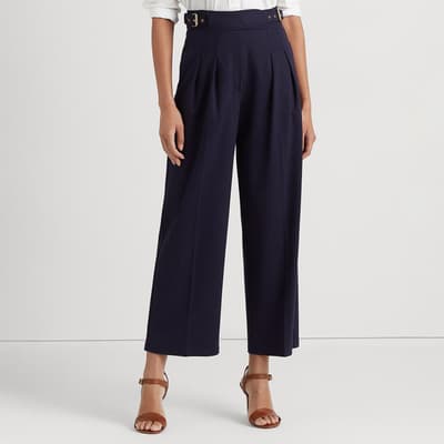 Navy Ponte Wide Cropped Trousers