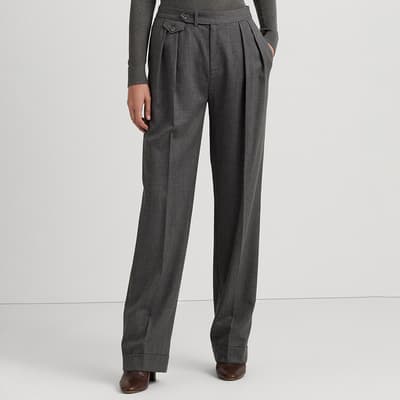 Charcoal Pleated Straight Wool Trousers