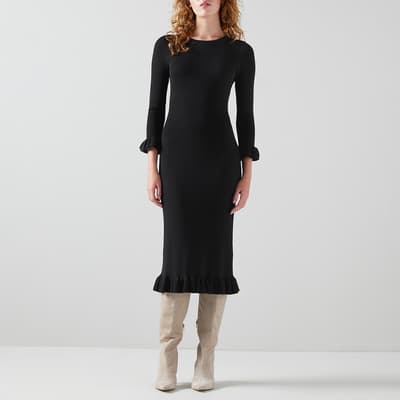 Black Rachel Frill Midi Dress
